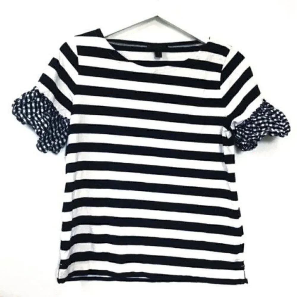 J. Crew gingham ruffle sleeve striped top, Size S